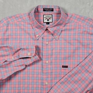Vintage Faconnable Button Down Shirt Mens Large Pink Blue Plaid Pocket 90s